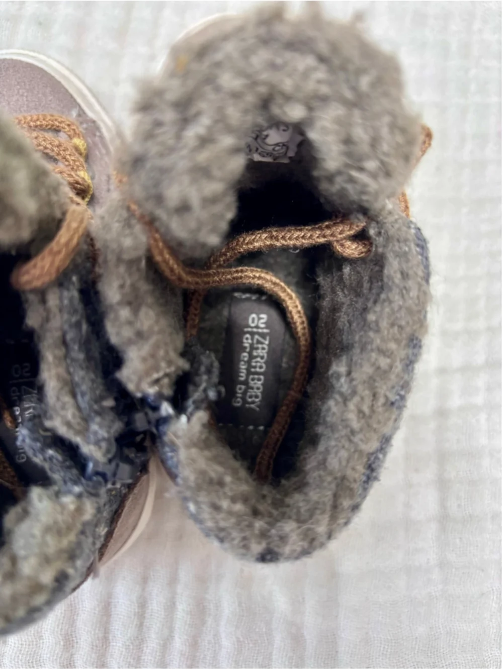 Zara Baby Monster Boots Size 4 EU 20 Brown Grey Faux Fur Lined